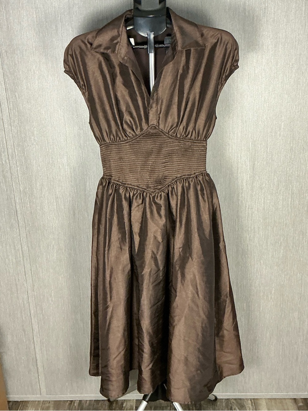 Hutch Brown Shirred-Waist Maxi Dress Medium Petite - Picture 5 of 12